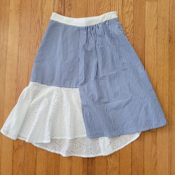 Zara Basic S Blue Striped Skirt Lace Trim GLEN‎ 549 Asymmetrical Hem - Picture 2 of 6